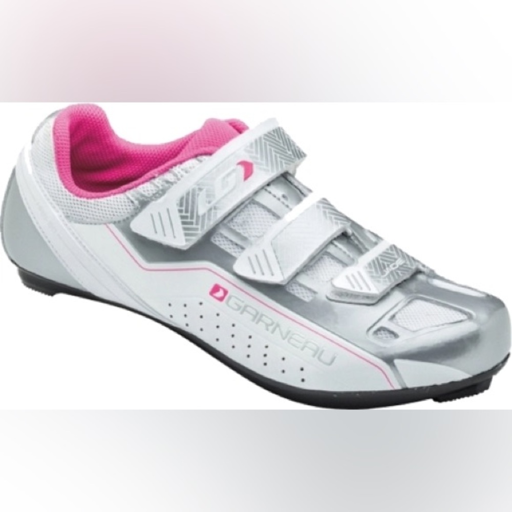 Pink and White Athletic Cycling Shoes with Velcro Straps
